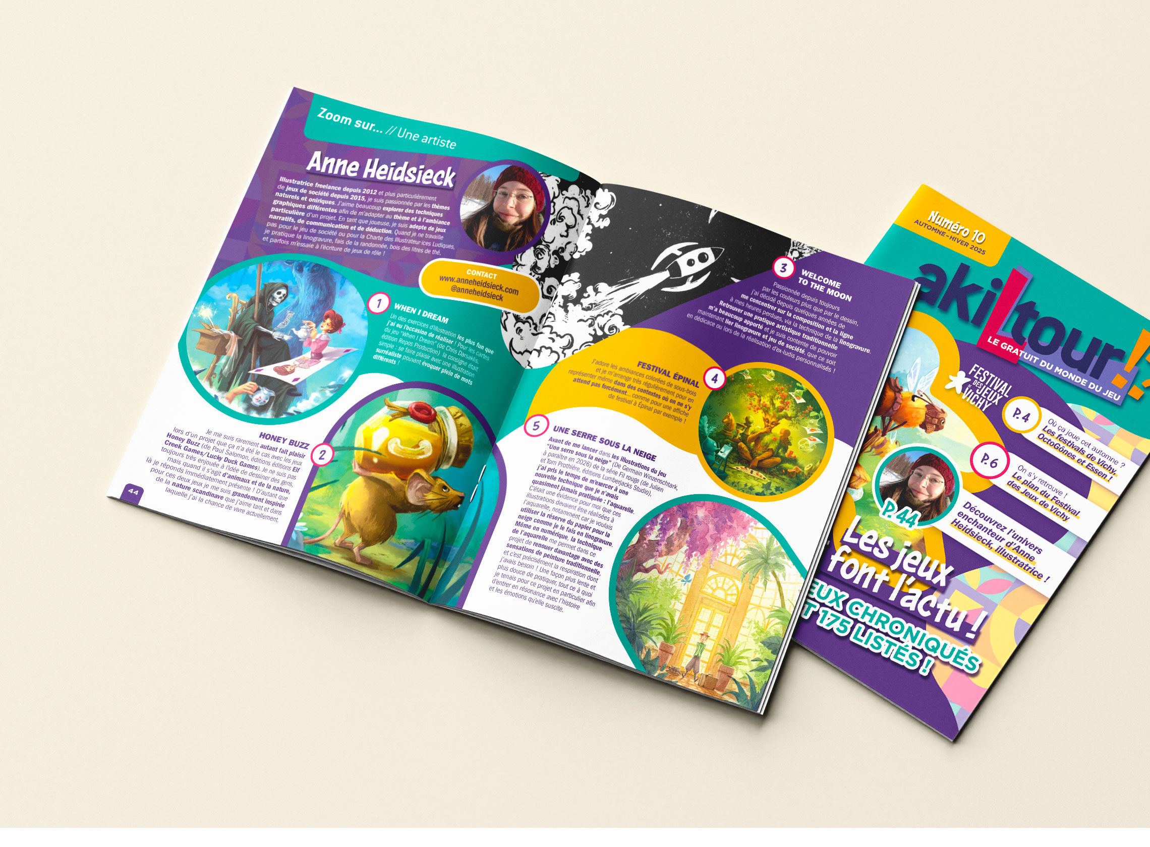 Double-page intérieure avec un dossier spécial sur l'artiste Anne Heidsiek.