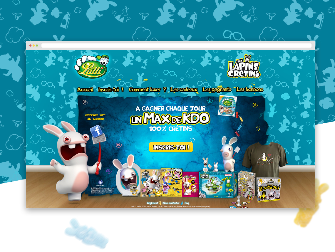 Page d'accueil du jeu concours Lutti et Les Lapins Crétins.