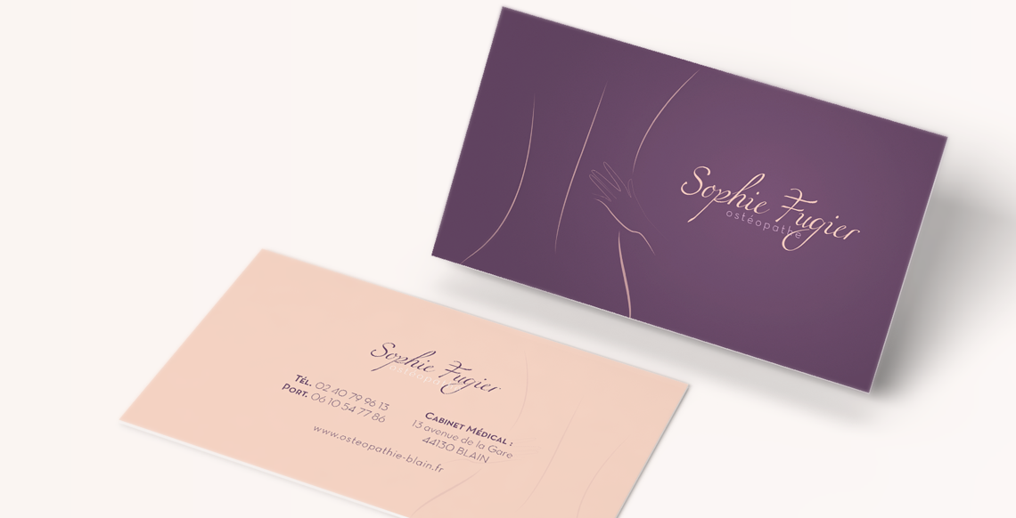 Business cards of Sophie Fugier, DO osteopath